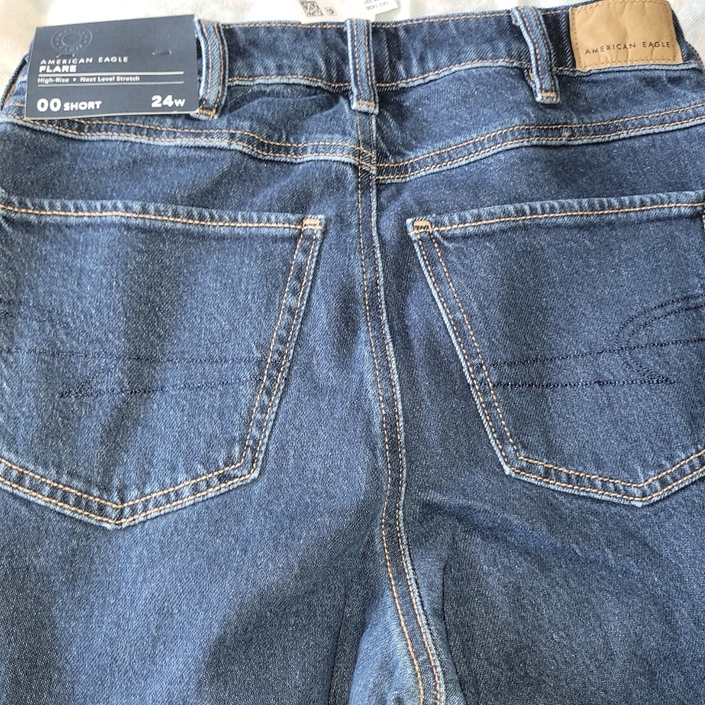 American Eagle Stretch High-Waisted Flare Jeans W/ Horsebit Chain Detail - Picture 6 of 9